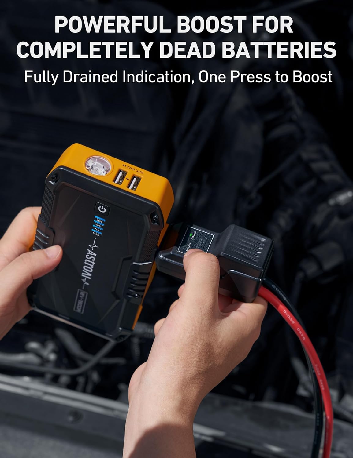 AstroAI S8 Car Battery Jump Starter, 1500A Peak Car Jumper Starter Battery Pack for Up to 6.0L Gas & 3.0L Diesel Engines, 12V Portable Jump Box with 3 Modes Flashlight and Jumper Cable(Yellow)