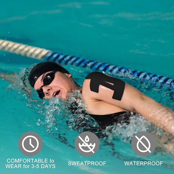 15 Pcs Precut Kinesiology Tape for Shoulder, Latex-Free Shoulder Tape for Pain Relief, Muscle Strips Kinesiology Tapes Precut, Sports Tapes Athletic Patch Support Muscle Elastic Breathable(Black)