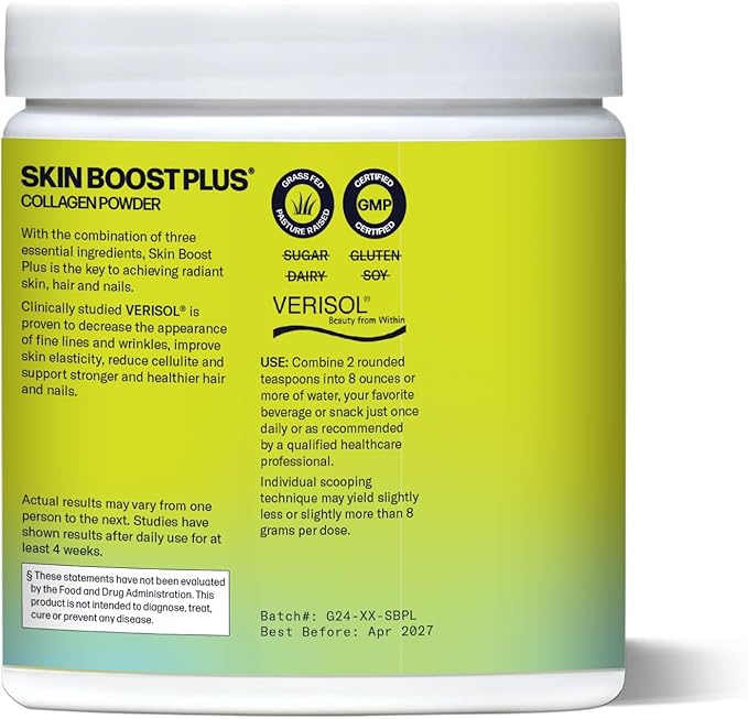 Skin Boost Plus (Acai Lemonade) [30-Serves] | Collagen Powder Supplement with VERISOL Bioactive Hydrolyzed Collagen Peptides, Vitamin C & Hyaluronic Acid to Improve Skin Elasticity