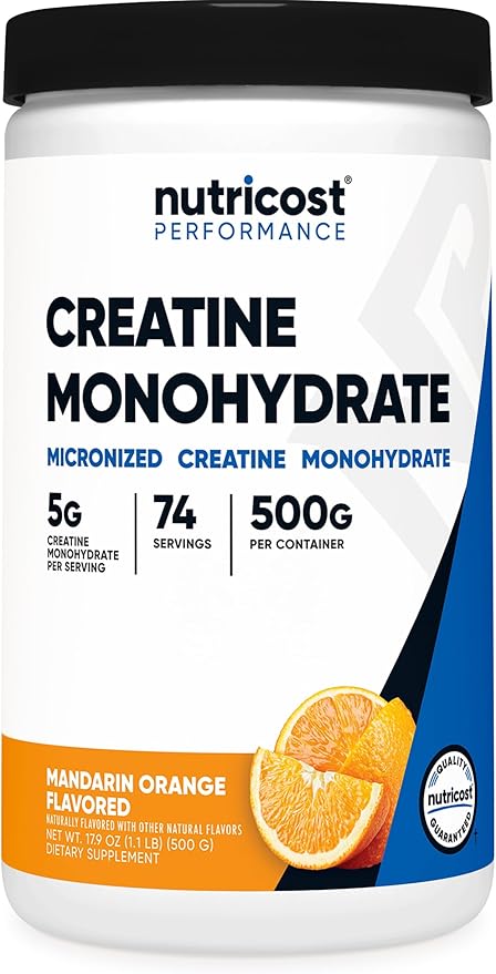Nutricost Creatine Monohydrate Powder (Mandarin Orange, 500 Gram) - Micronized Creatine Supplement - Vegan, Non-GMO, Gluten Free