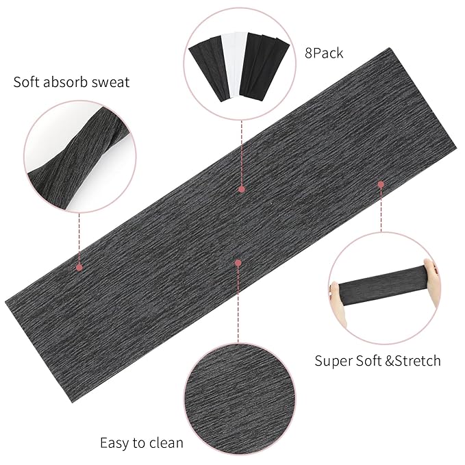8 Pack Sport Headbands for Women, Elastic Soft Fabric Non-Slip Hair Bands Hair Warp for Daily Workout Yoga Running Sports