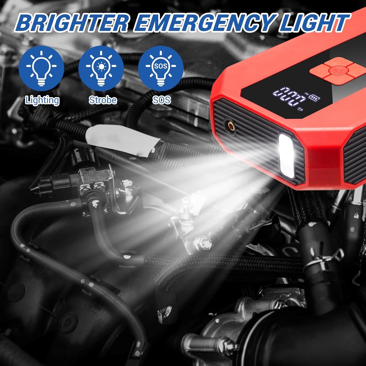 TM16E2 Car Jump Starter 7000Ah Jump Starter Battery Pack for Up to 5.0L Gas and 3.0L Diesel Engines, 29.6Wh Portable 12V Jump Box with USB Ports, LCD Display, Storage Case, and LED Light