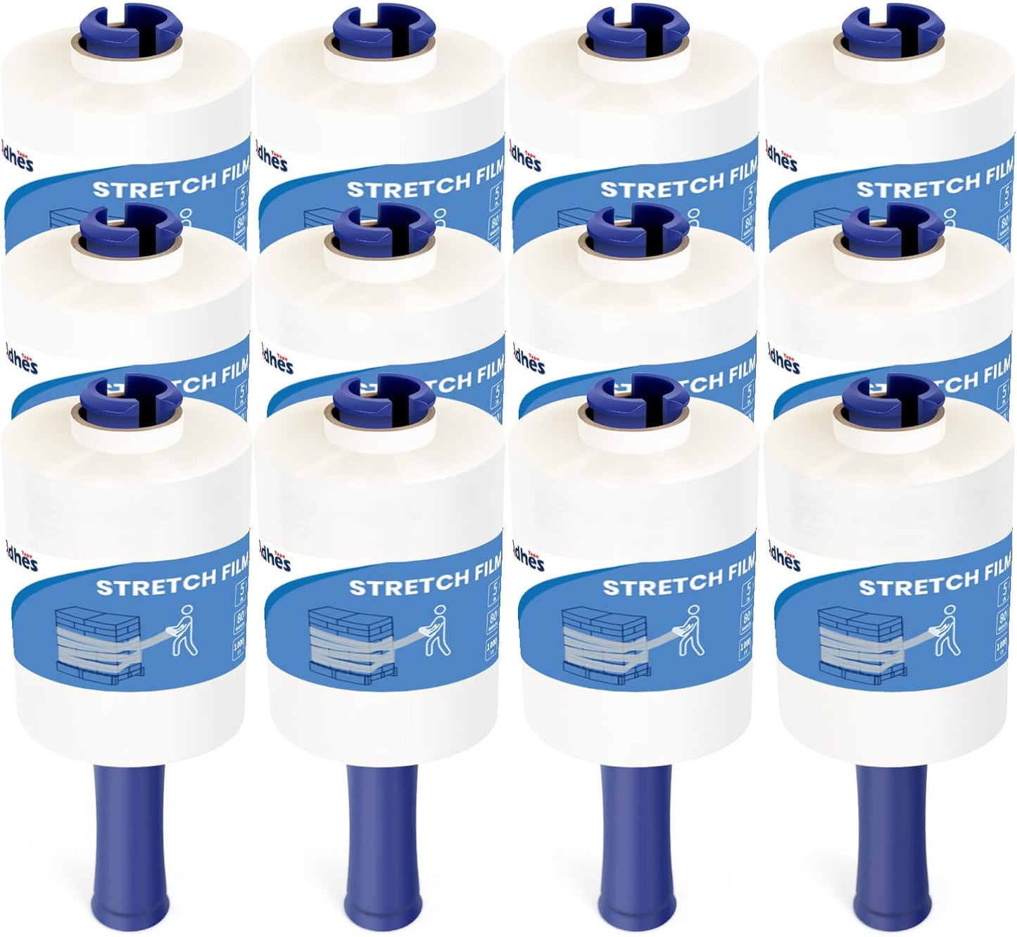 ADHES Mini Hand Stretch Wrap Film, 5 Inch x 1000 Feet, 12-Pack 80 Gauge Industrial Strength Stretch Film, Shrink Wrap Roll for Packing, Pallet Wrap, Furniture Wrapping Moving & Protection