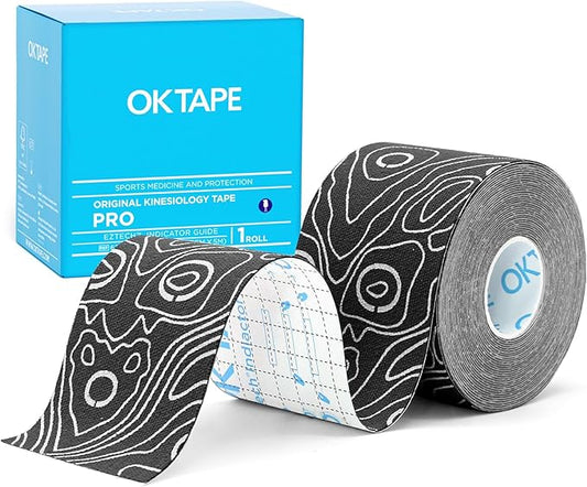 OK TAPE PRO Kinesiology Tape, 2inch x Long Roll 16ft Free Cut Tape, Elastic Athletic Tape Therapeutic Latex Free, Black+White