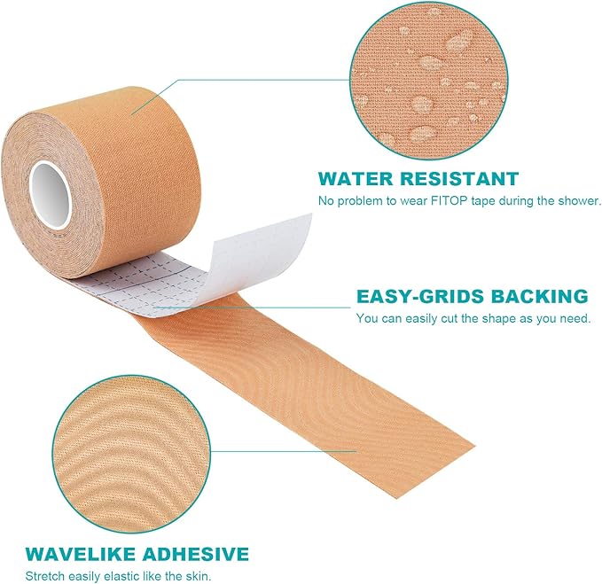 Uncut Kinesiology Tape Bulk 4 Rolls Sports Tape for Muscle (Pink, Blue, Black, Beige), K Tape for Physio Therapy and Knee Support