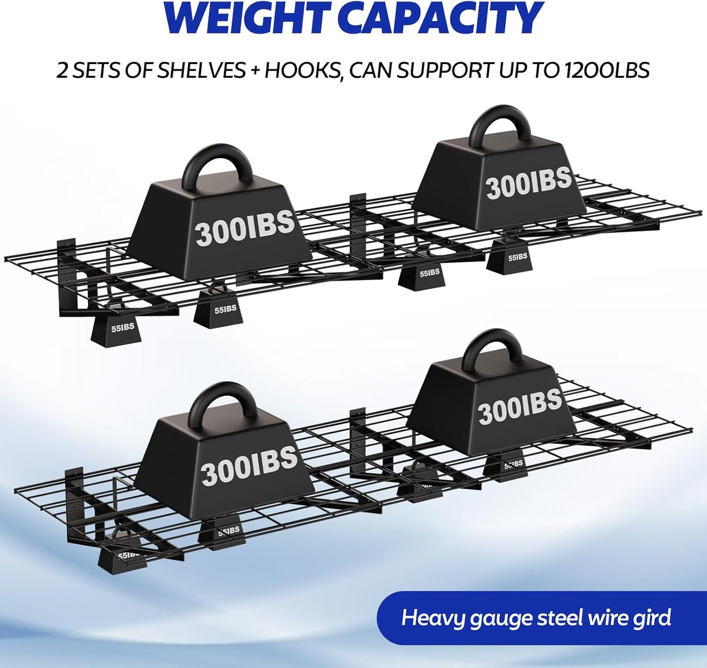 FAHKNS 2 x 6 ft Garage Wall Shelving, 2-Pack Garage Shelving Wall Mounted, 1200LBS Capacity Heavy Duty Metal Wire Shelves, Floating Long Shelf for Carport Shed Kitchen, Black