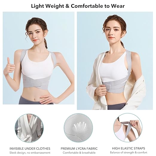 Posture Corrector for Women, Back Brace for Upper Back Support, Invisable Back Straightener for Hunchback and Providing Pain Relief from Neck, Back and Shoulder (Gray)(Medium 29-35 Inch)