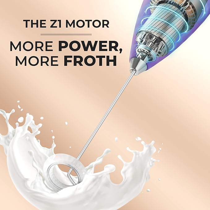 Zulay Powerful Milk Frother for Coffee with Powerful Motor - Handheld Frother Electric Whisk, Milk Foamer, Mini Mixer, Coffee Blender Frother for Frappe, Latte, Matcha, No Stand - Deep Purple