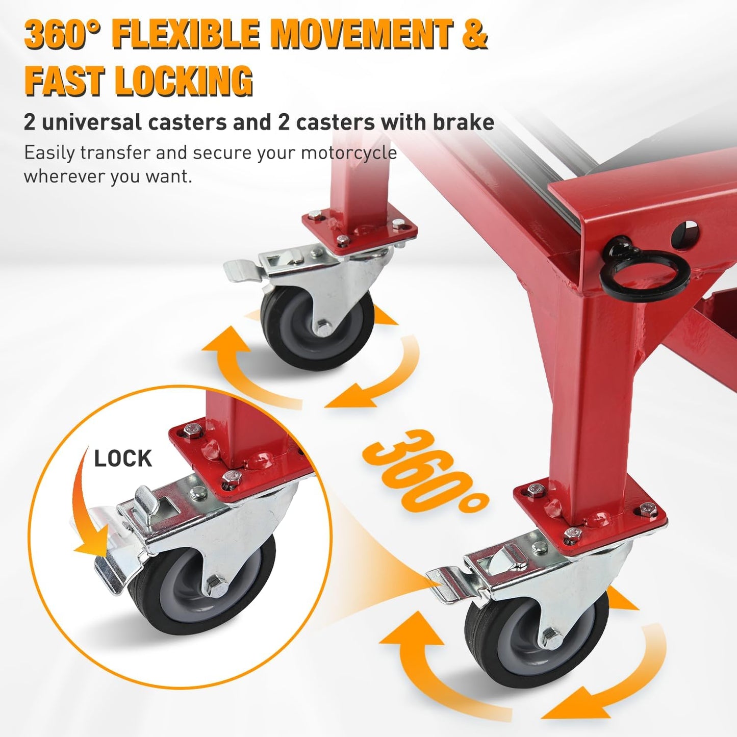 Nilight Motorcycle Lift Table Jack 300 LBS Heavy Duty Hydraulic Motorcycle Scissor Jack Lifts Table Foot Pedal with 4 Caster Wheels Wide Deck for Motorbike Dirt Bike ATV Garage Repair Tool, Red
