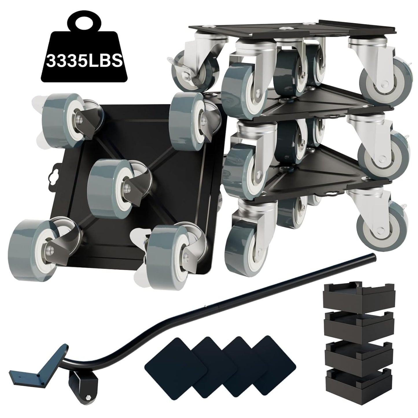 Furniture-Dolly-Furniture-Movers-with-5-Wheels, Furniture Sliders Large Size Carbon Steel Panel Lifter Tool for Moving Heavy Furniture, Furniture Dollies with 2 Brakes, Max Capacity 3335 Ibs