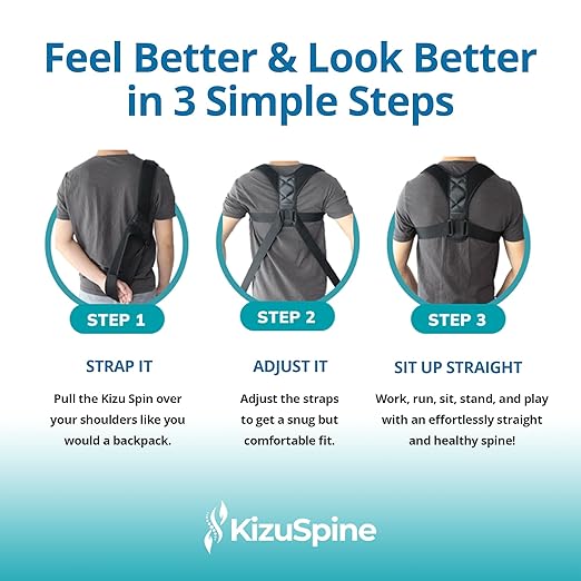 Kizu Spine Posture Corrector for Women, Kizu Spine Posture Corrector for Men - Comfortable Upper Back Brace, Adjustable Shoulder Support, Helps Relieve Neck, Back and Shoulder Pain, Fits Discreetly