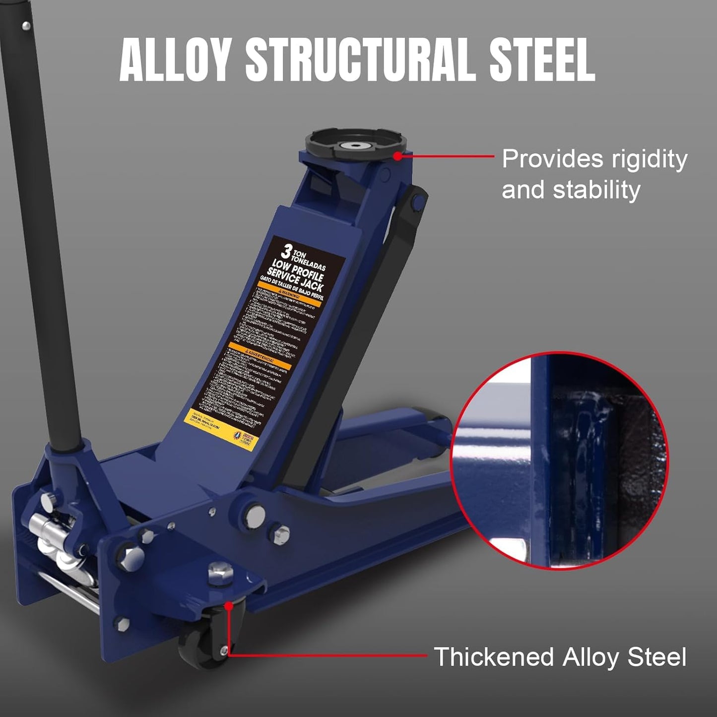 TCE Ultra Low Profile 3 Ton Hydraulic Floor Jack, 6600 LBS Heavy Duty Dual Pump Car Jack for Cars/Trucks/SUVs, ASME Certified with Detachable Handle (Blue)