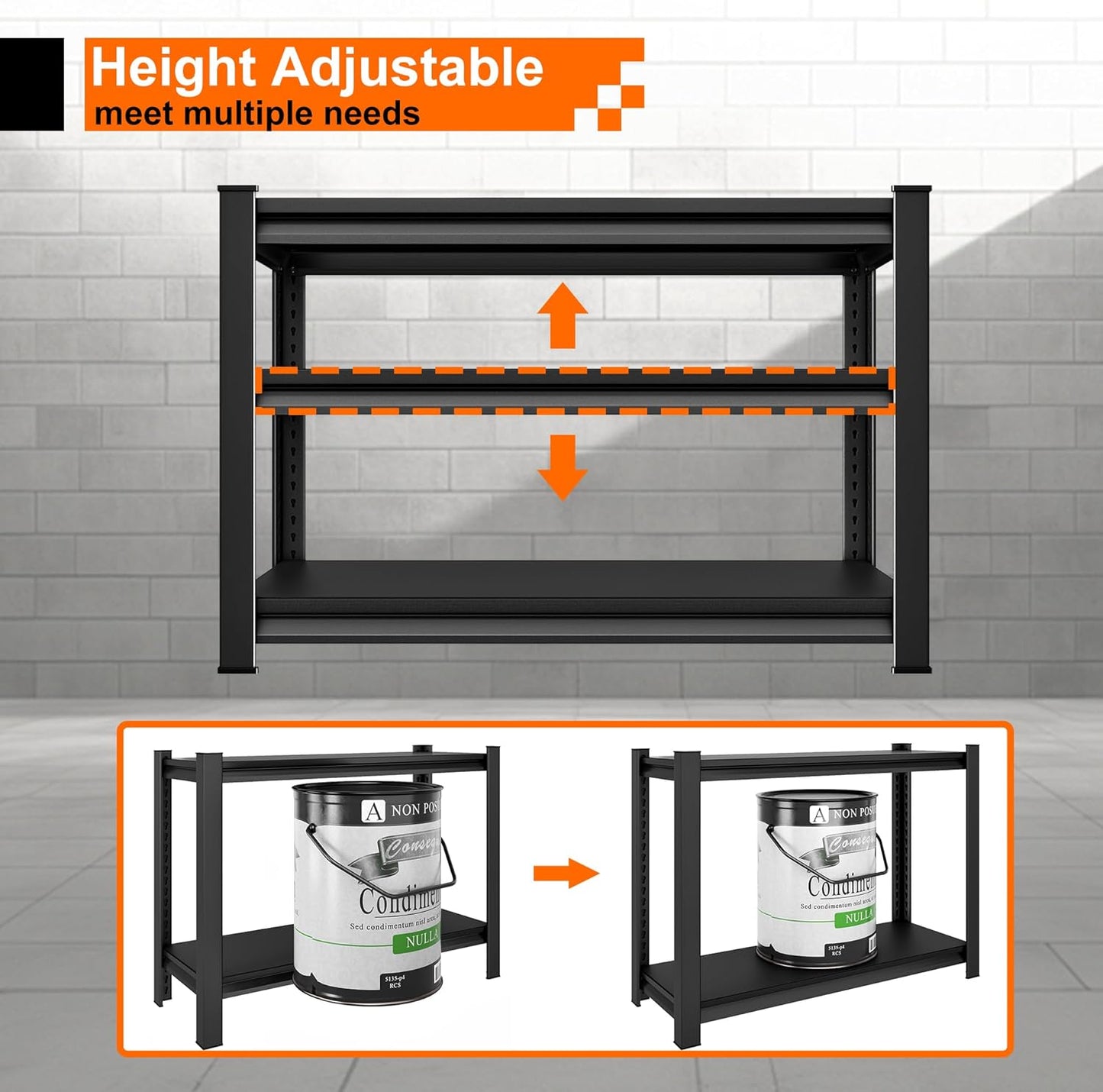 Garage Storage Shelves Heavy Duty, 48”W Shelving Units and Storage Rack, 1650LBS Loads Shelving Units, Adjustable 3-Tier Metal Shelves for Industrial Storage, 48”W×16”D×36”H,Black