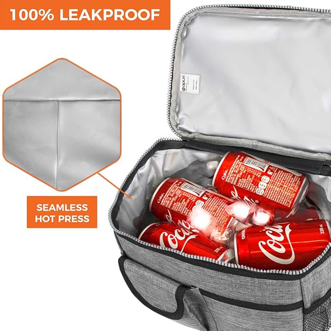 opux Lunch Box for Men, Adult Lunch Box Cooler, Insulated Lunch Bag Women, Dual Compartment Lunchbox for Work, Leakproof Double Decker Lunch Bag, Soft Lunch Pail Tote Boys Girls Kids School, Gray