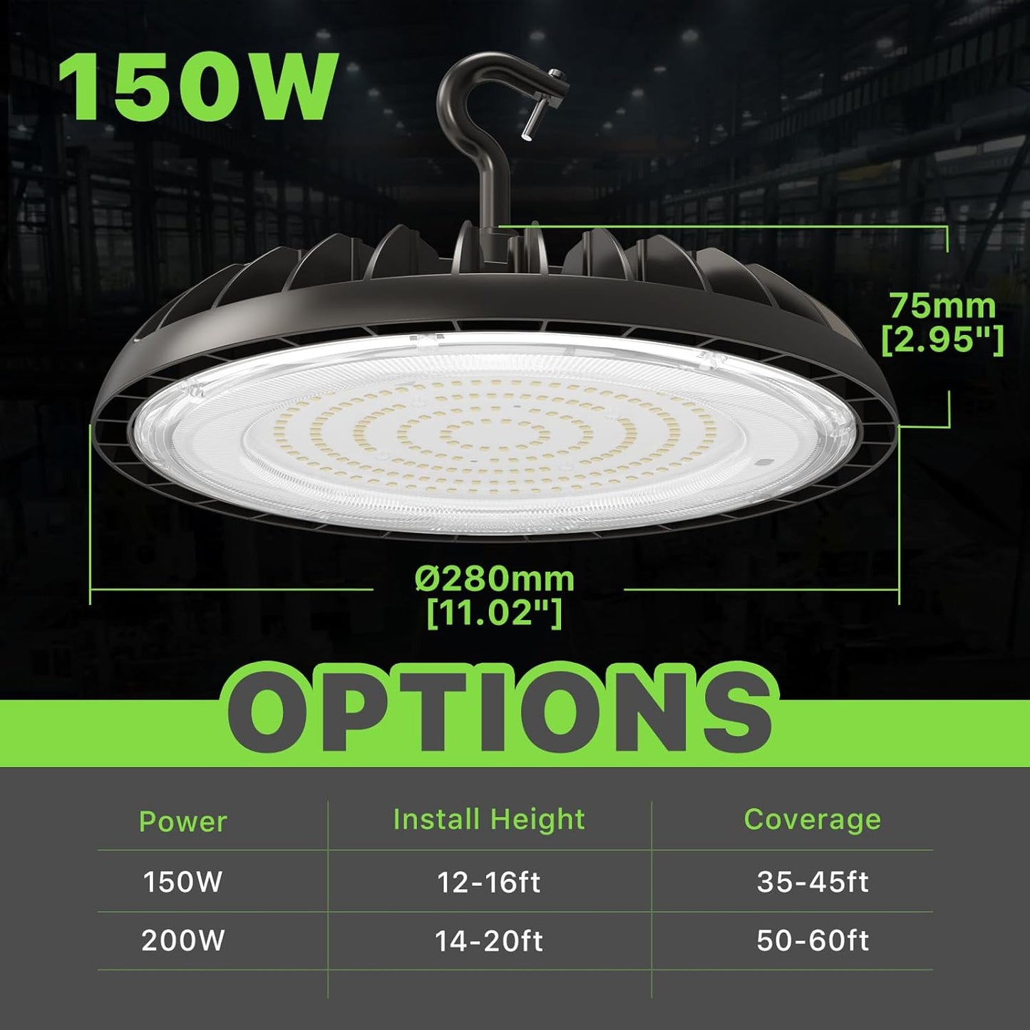 LED High Bay Light 150W, 21000lm 5000K UFO Led High Bay Light(600W MH/HPS Equiv.), Commercial Bay Lighting with 5ft Cable US Plug for Garage Shop Barn Warehouse