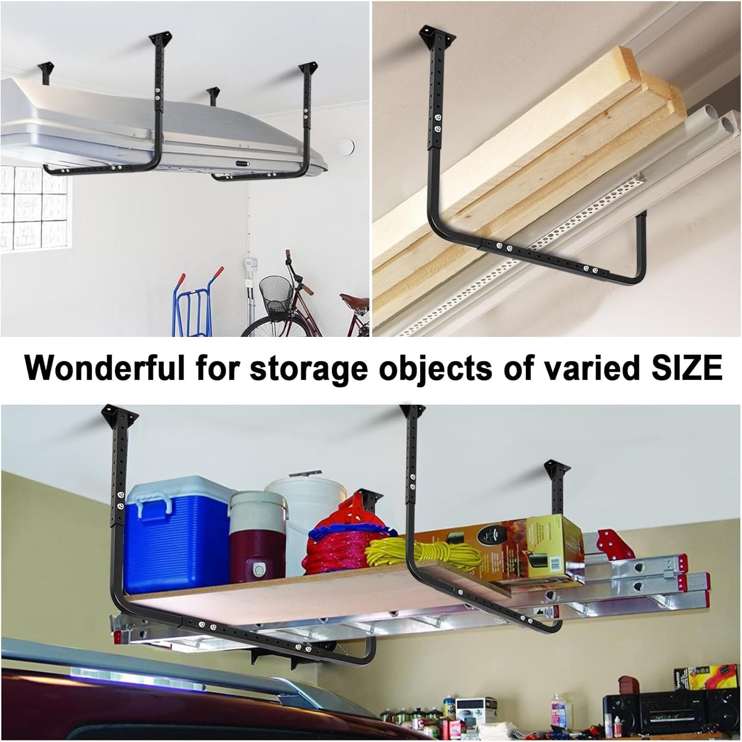 Adjustable Garage Ceiling Storage Racks, Garage Overhead Storage Bracket,Ceiling Mounted Heavy-duty Garage Storage Shelves,33 in. x 34 in,200lbs Weight Capacity, Black