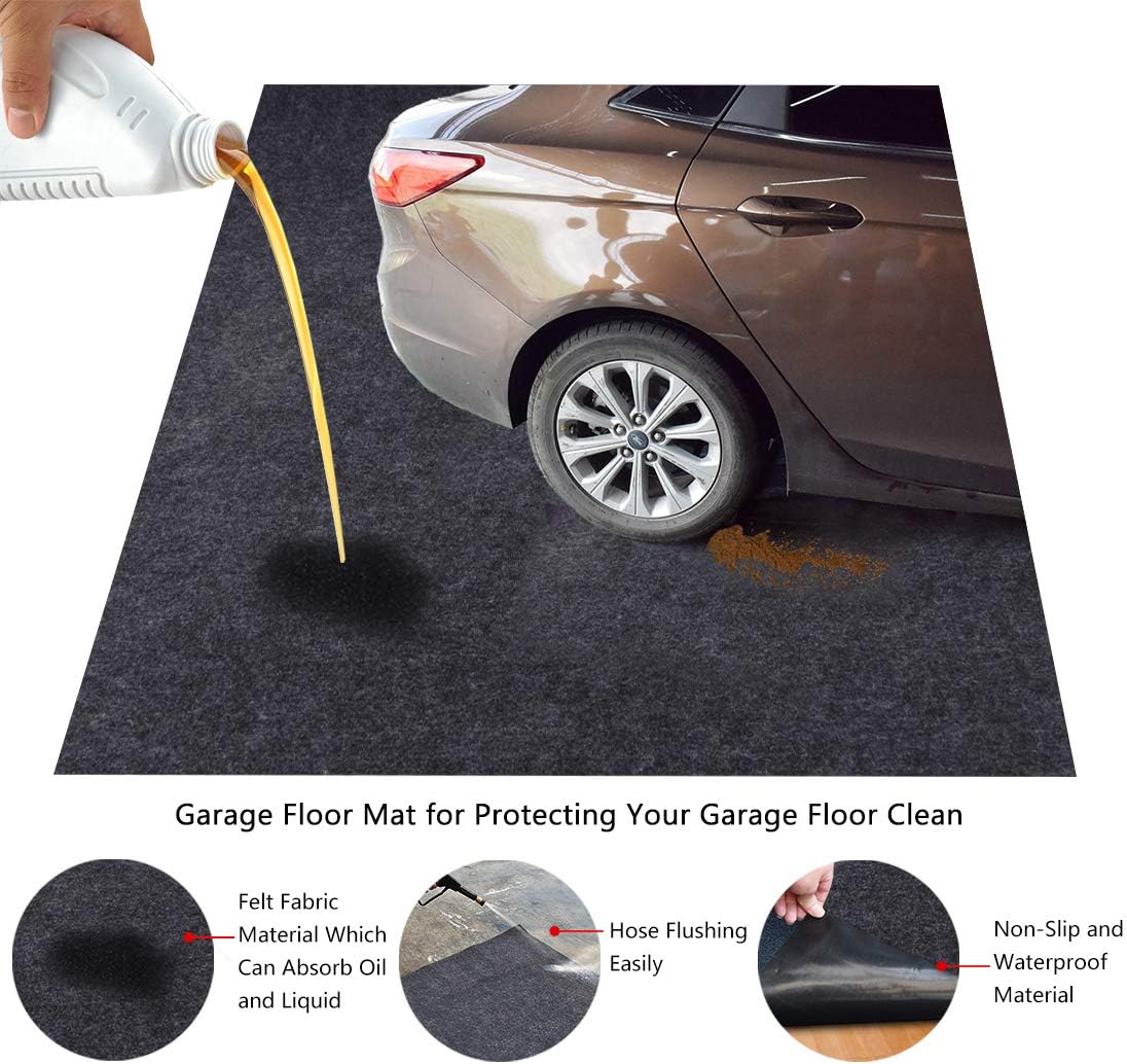 Garage Floor Mat,Absorbent Fabric,Anti-slip and Waterproof Backing,Washable,Garage and Shop Parking Mats(16.7 Feet x 6.7 Feet)