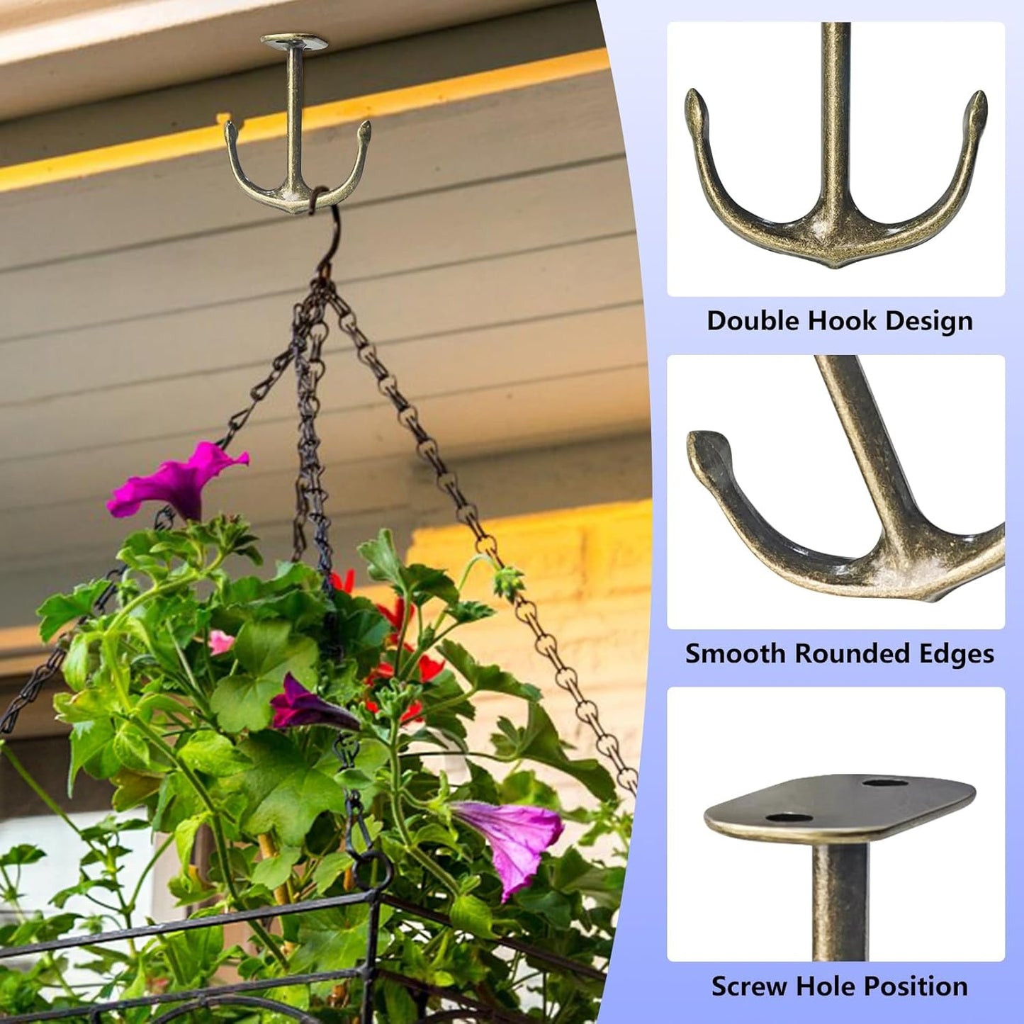 Anchor Two Prong Ceiling Hook for Closet Top Bathroom Kitchen Cabinet Garage Pack of 8 (Bronze)