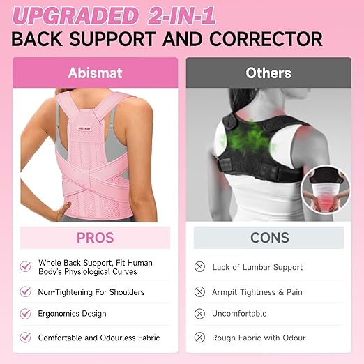 Back Brace Posture Corrector for Women, Adjustable Shoulder Straightener for Upper and Lower Back Pain Relief, Full Back Support Hunchback, Spine Corrector Pink - Large