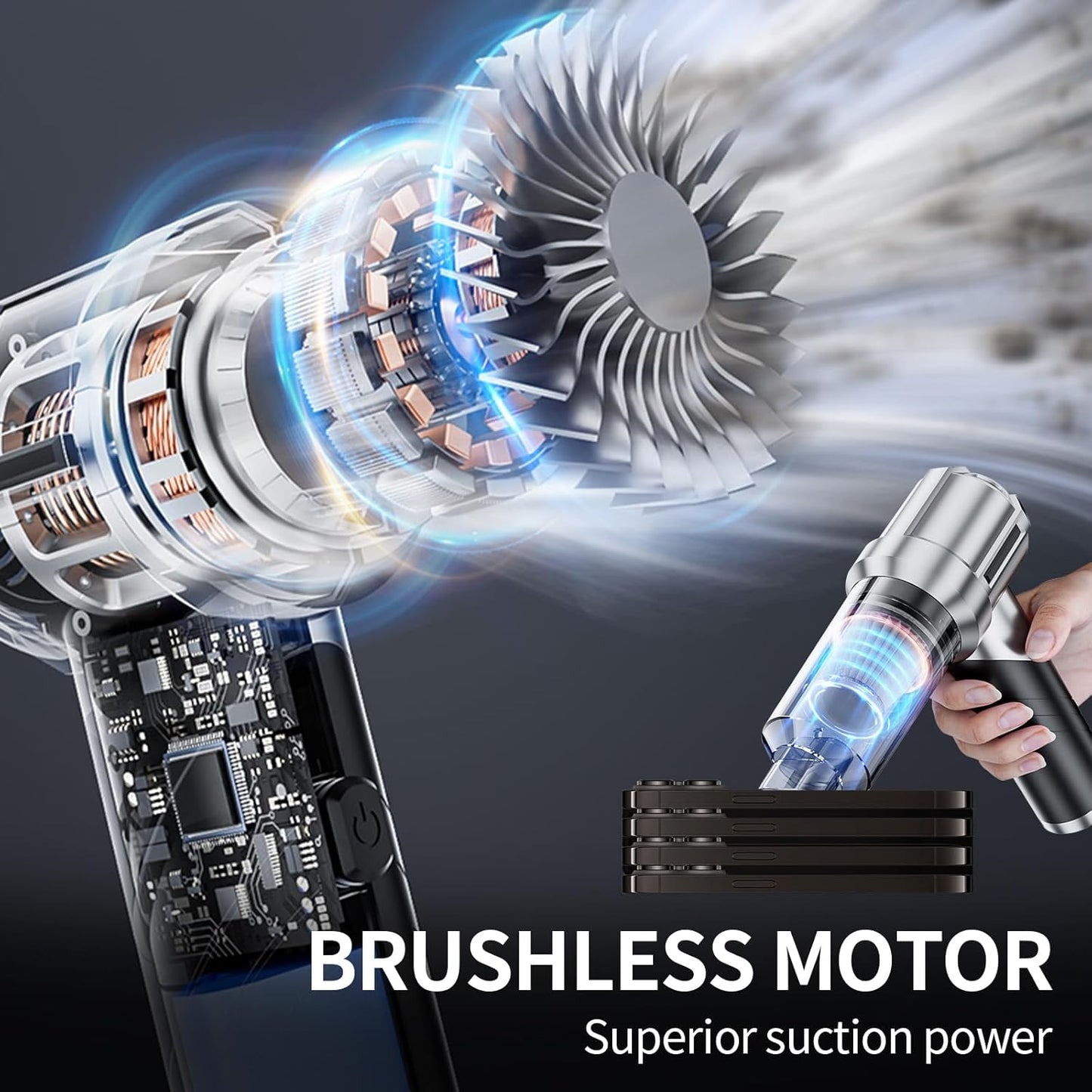 Car Vacuum,Portable & Foldable 21000PA & Air Duster, Cordless Handheld, High-Power Brushless Motor, 3-Speed Settings, 6000mAh Battery, Washable HEPA Filter for Home, Car, Office & Camping