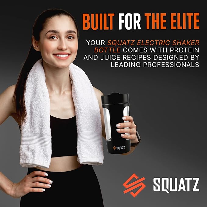 SQUATZ 22 Oz Electric Shaker Bottle - Rechargeable Automatic Protein Shake Blender Flask, Leak-proof & Easy to Clean, Smooth Drink in 15 Seconds, Ideal for Gym Shakes, Coffee, Milkshakes (Black)