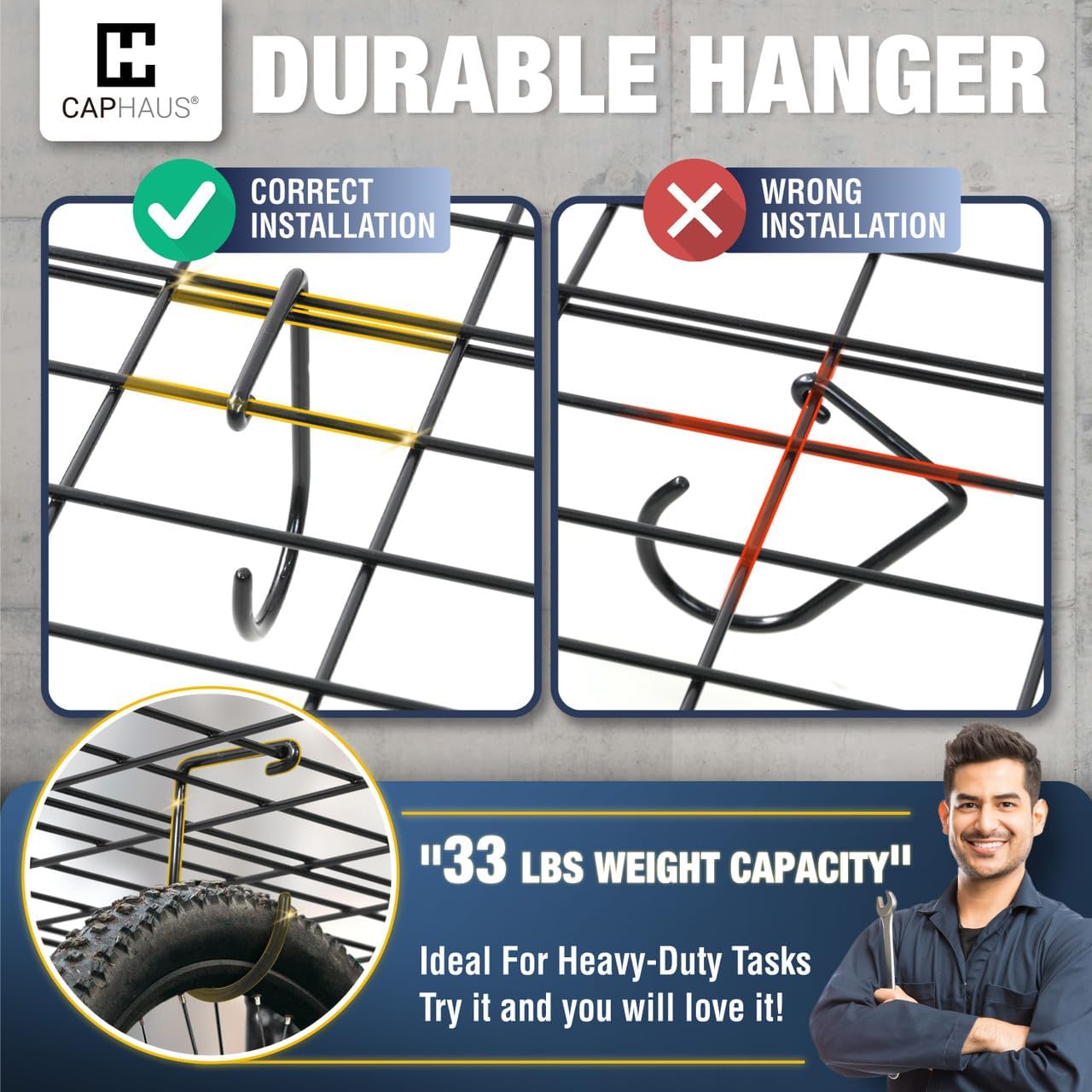 Fencer Wire 72 in. W x 18 in. D Wall Mounted Garage Wall Shelving w/ 4 Hooks, Black Wall Shelf, Heavy Duty Garage Wall Storage System, Garage Organizer Floating Shelves, 1000lb Weight Capacity