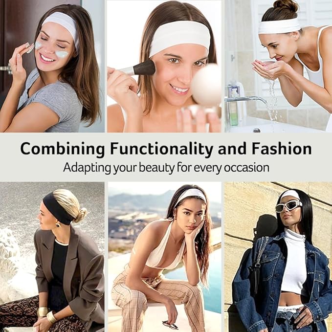 8-Pack Headbands for Women - Non-Slip Elastic Sweatbands - Soft Fabric Hair Bands for Gym, Workout, Yoga, Running, and Sports - Stylish, Cotton Headbands for Women and Girls.