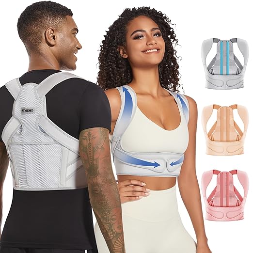 Fit Geno Posture Corrector for Women & Men: Adjustable Lightweight Upper Back Brace for Neck Shoulder & Upper Back Pain Relief - Improve Posture Correct Hunchback Slouching Invisible Under Clothes (M/L Under Bust 35" - 49")