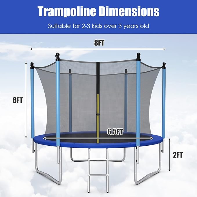 GYMAX Trampoline, 8FT 10FT 12FT 14FT 15FT 16FT Recreational Trampolines w/Safety Enclosure Net & Ladder - ASTM Certificated, Outdoor Trampoline for Kids and Adults