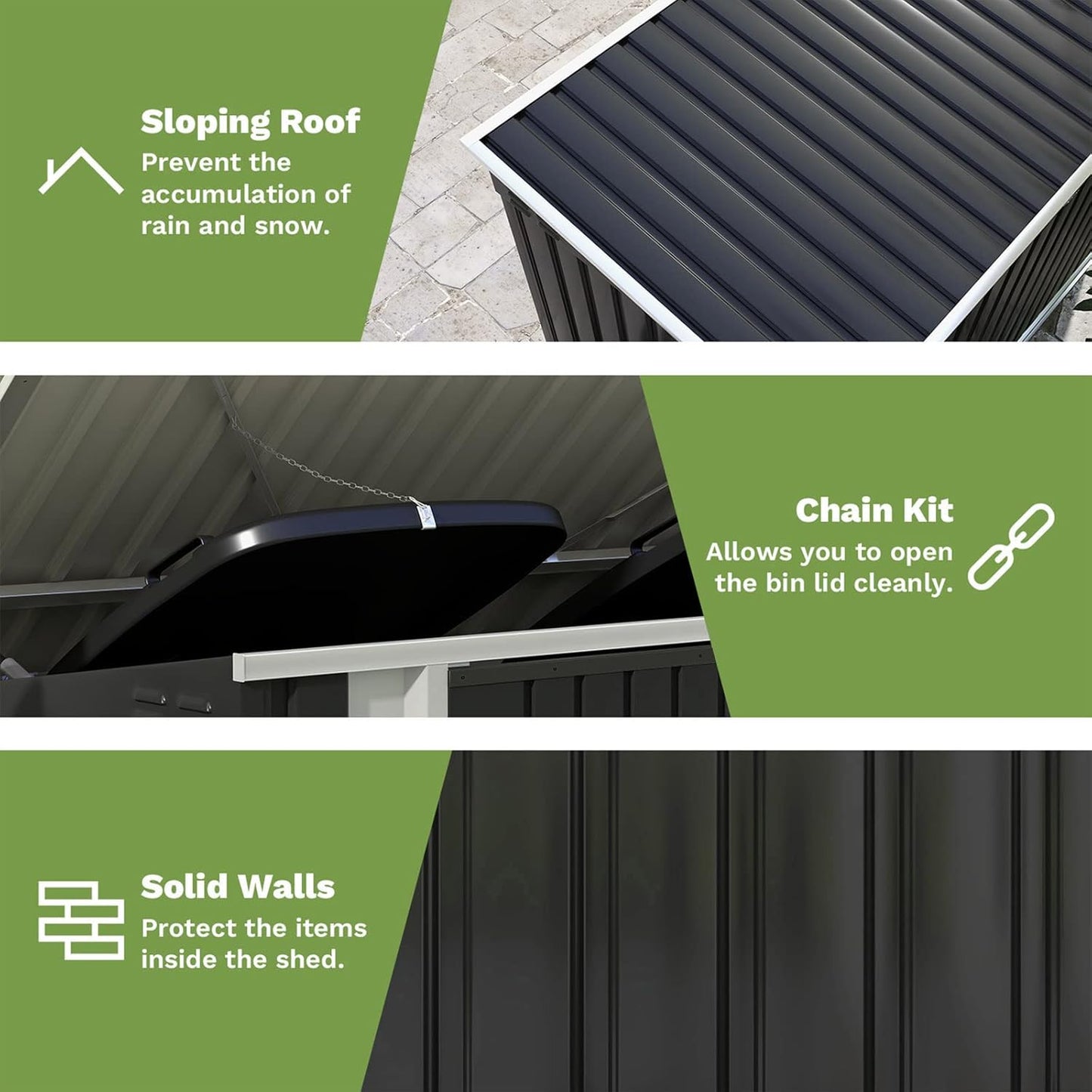 Patiowell 6 x 3 FT Horizontal Metal Shed, Outdoor Storage Shed with Double Lockable Doors and Easy Lift Hinges for Trash Cans, Garden Tools and Pool Accessories, Sloping Roof for Backyard Garden Lawn