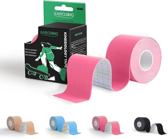 Kinesiology Tape for Knees | Sports Tape,Kinetic Tape, Elastic Athletic Tape for Protecting Knees, Shoulders | Waterproof Physio Tape and Hypoallergenic| 2" x 16 ft,Gray Pink
