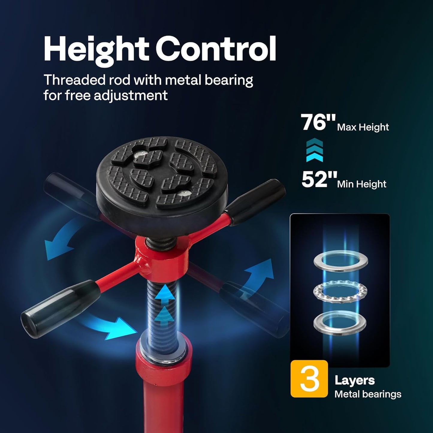 SPECSTAR Movable Underhoist Support Stand with Foot Pedal, 3/4 Ton 1650Lbs Capacity Jack Stand Lifting from 52 to 76 Inch with Replaceable Saddle and Steel Base