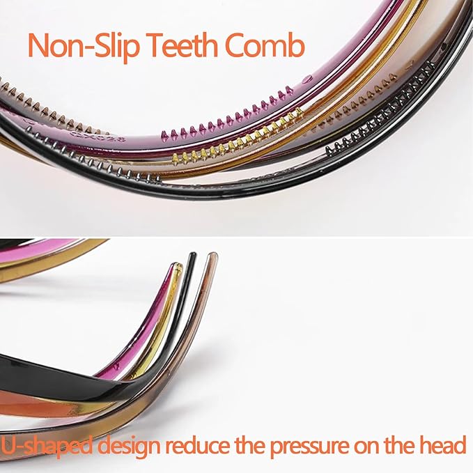 3 Pack Plastic Plain Headbands for Women, Headband Designed for Eyewear, Fashion Skinny Headbands-Bright Surfac