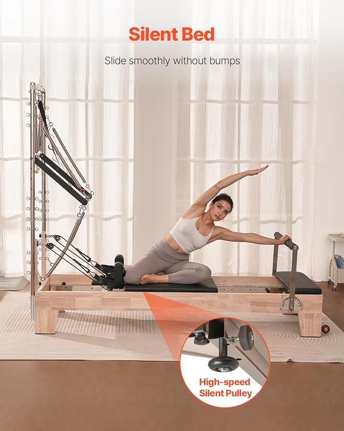 VEVOR Pilates Reformer Machine, Pilates Workout Equipment for Home Gym Studio Use, Pilates Bed with Dual Resistance- Spring & Cord, Reformer Set, Up to 400 LBS