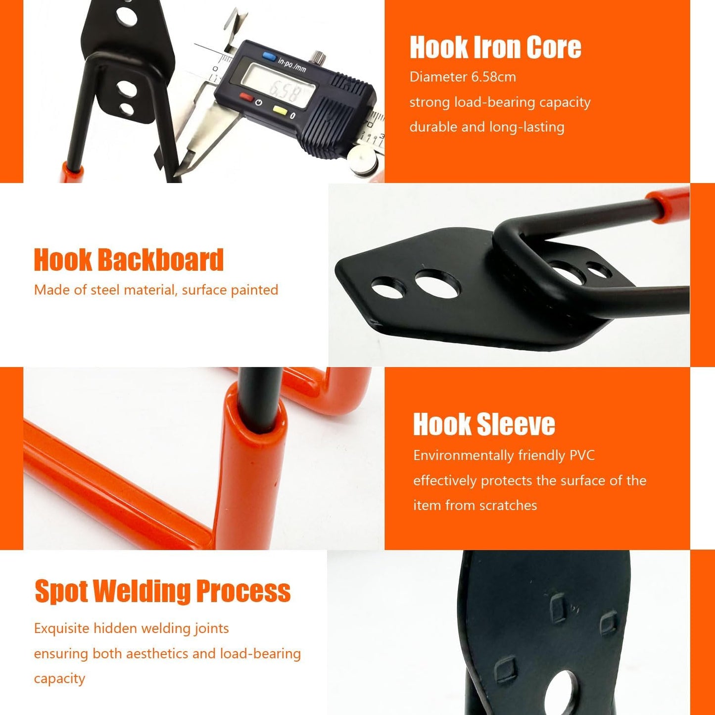 Heavy-Duty Garage Hooks -4 Pack Type medium J - Anti-Slip Coated Wall-Mounted Hooks Wall Mount Storage Organizer for Hanging Power and Garden Tools, Ladders, Hose, Bikes, Ropes, Bulk Items, and More