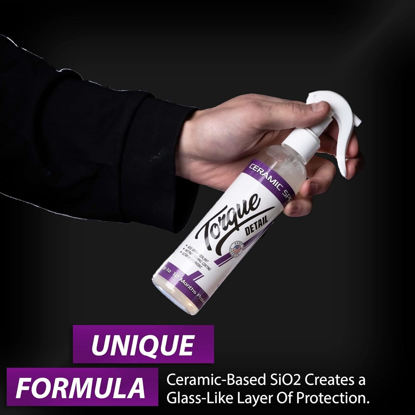 Torque Detail Ceramic Spray - Easy to Apply, Ceramic Coating Spray - Proprietary Silica Formula (Nano SiO2) Seals & Shields Car’s Clear Coat - Hydrophobic Protection & High-Gloss Shine (8 oz)