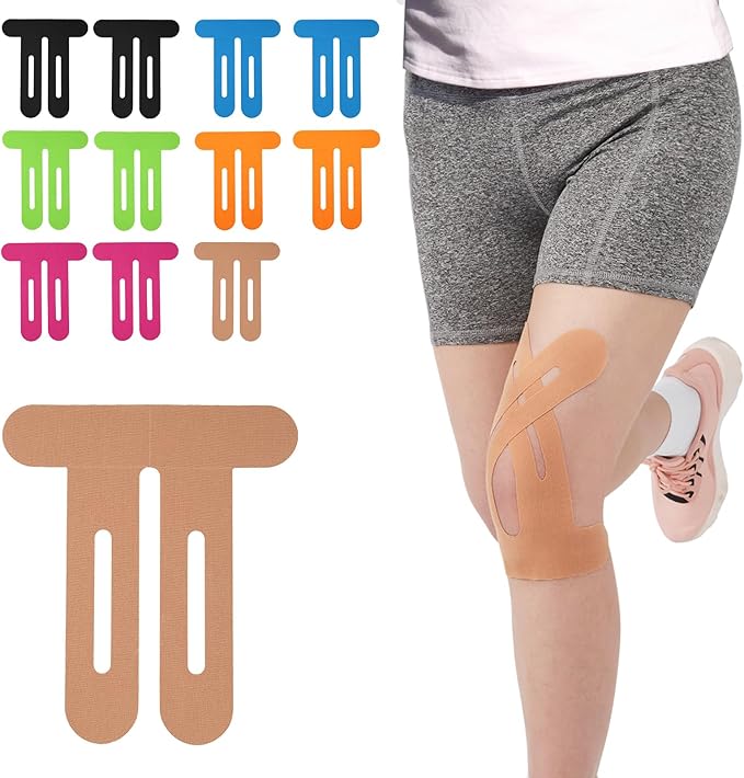 Kinesiology Tape for Knee 12 Pack, Precut Knee Tape for Muscle & Joints, Athletic Sports Tape for Knee Support, Latex Free and Water Resistant, 6 Mix Colors