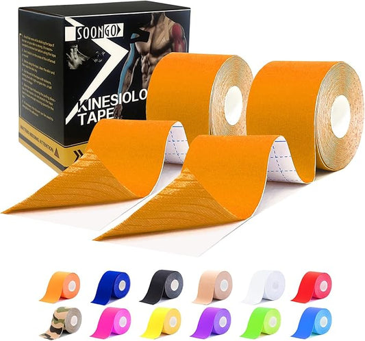Kinesiology Tape Pro 2 Rolls, 2 Inch High Elasticity Sports Tape Therapeutic Pain Relief–Physio Tape for Muscle Recovery & Joint Support, Waterproof & Hypoallergenic & Breathable–Orange