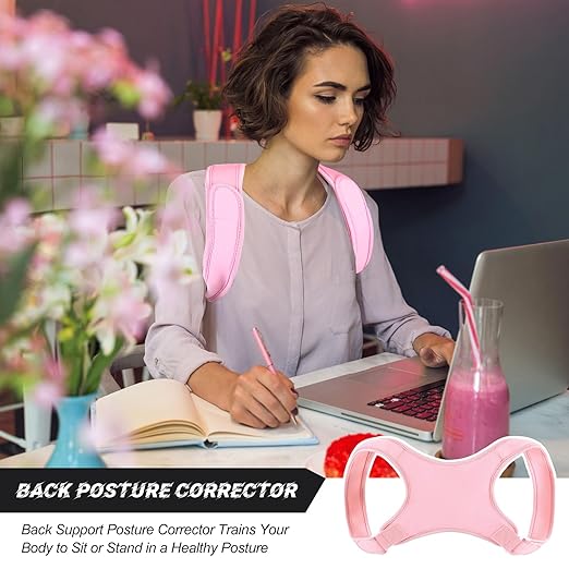 Posture Corrector for Women and Men, Adjustable Posture Back Brace Shoulder Brace, Discreet Under Clothes Design Back Support, Back Pain Relief for Improved Neck Support(Light Pink)