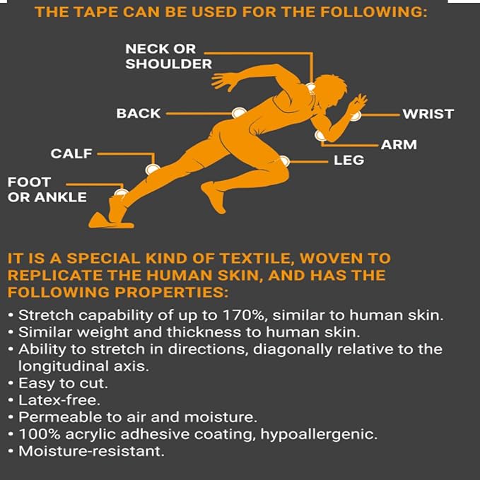 JB Tape Precut Kinesiology Strips 4 Rolls | 80 Count, 10" | Elastic, Latex-Free, Water Resistant | Athletic Sports Tape for Body, Joint & Muscle Support | Blue