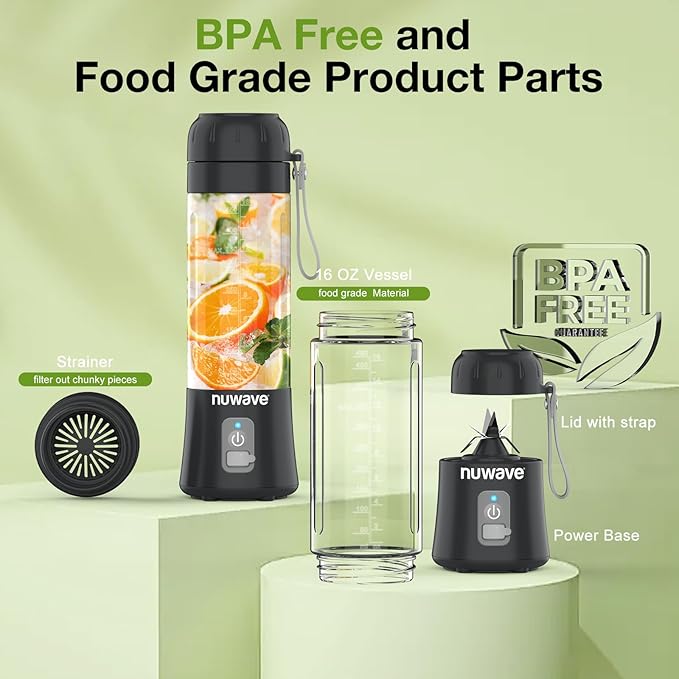 Nuwave Portable Blender for Smoothies and Shakes, 2025 New & Improved, 16 OZ On-The-Go Small Juice MIni with 6 Blades, Rechargeable, BPA-Free, Leak-Proof Lid, for Gym, Kitchen, Office