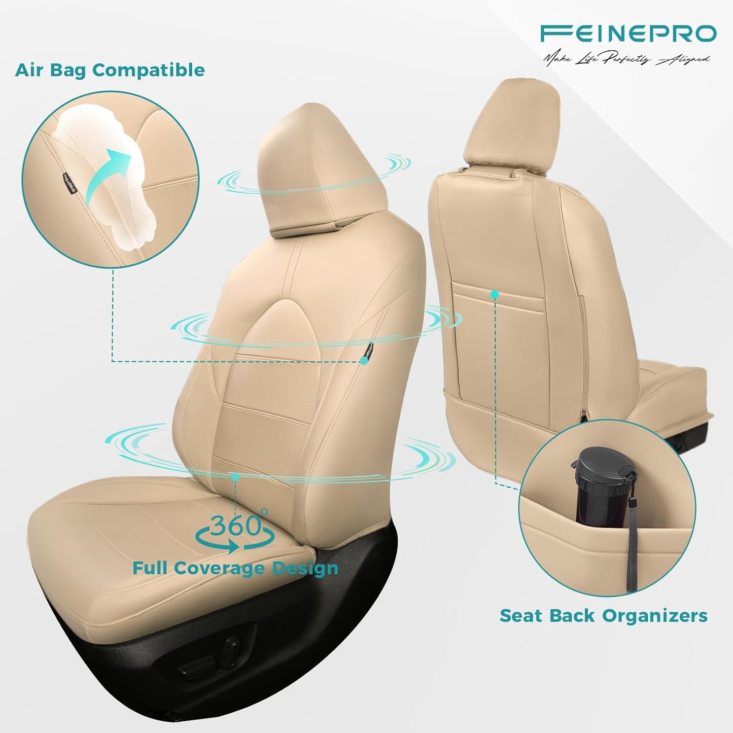 for Toyota Camry Seat Covers LE SE SE Nightshade 2018 2019 2020 2021 2022 2023 2024 - Waterproof Luxury Leather Seat Covers for Cars, Custom Fit Car Seat Covers Full Set, Beige Not for Hybrid