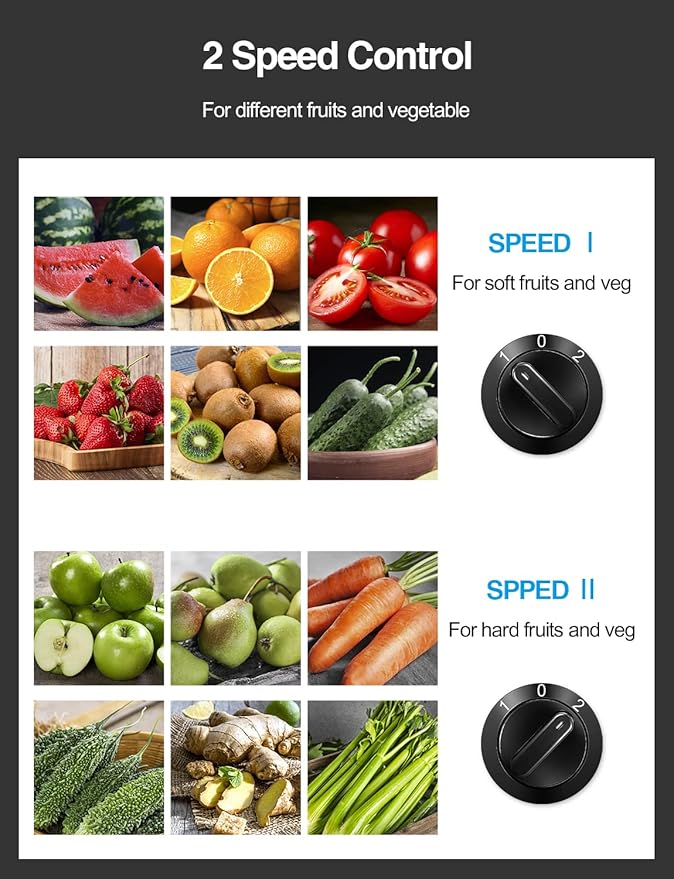 QCen Qcen Juicer Machine, 500W Centrifugal Juicer Extractor with Wide Mouth 3'' Feed Chute for Fruit Vegetable, Easy to Clean, Stainless Steel, BPA-free (Metallic Black)