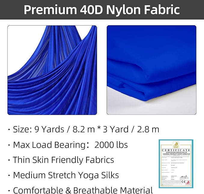 PRIOR FITNESS Aerial Silks Kit Colorful 9/15/20 Yards 40D Nylon Fabric Hammock Set With Hardware & Guide for All Levels Of Aerial Yoga Practice and Acrobatic Flying For Adults Aerial silk