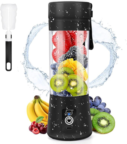 Portable Blender, MIAOKE Smoothie Blender, Personal Mini Juice Blender with Six Blades in 3D, USB Rchargeable Juicer Cup Home/Office/Outdoors (Black)