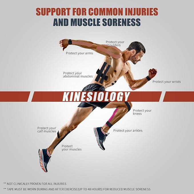 Kinesiology Tape (4 Rolls Pack),Waterproof Athletic Tape for Pain Relief,Brace & Elastic Supports Tapes for Ankle Wrists Knees Joints,2 Inches Wide x 16.4 Feet Long (Mixed)