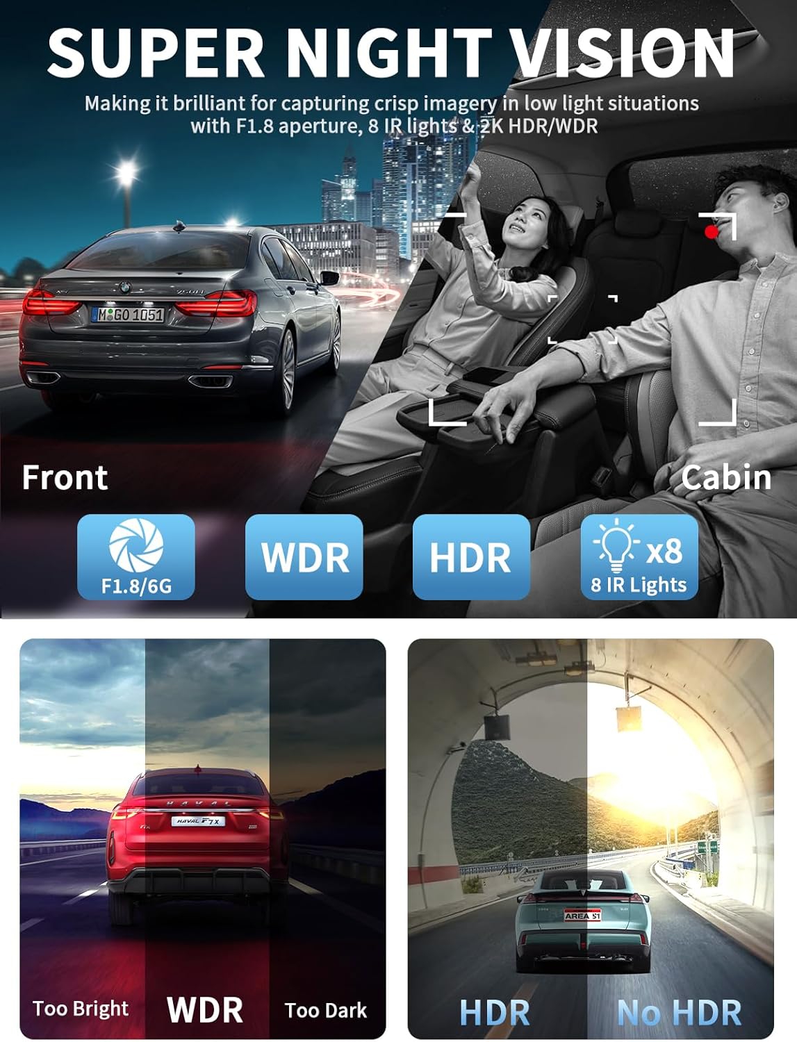 Dash Cam Front and Rear Inside, 360° Dash Camera for Cars 4 Channel 4K/2K FHD Mini Dashcam, Car Camera Built-in WiFi GPS, with 64GB Card, Voice Control, Night Vision WDR/HDR,24/7 Parking Mode V50-4CH