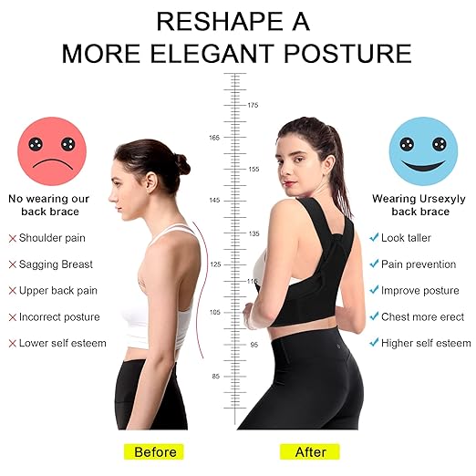 URSEXYLY Posture Corrector for Women and Men Adjustable Upper Back Brace Breathable Spine Support-Neck, Shoulder, Clavicle, Back Relief(M/L,Black)
