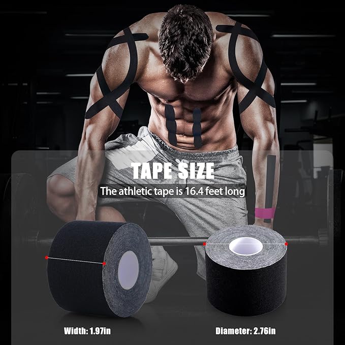 Kinesiology Tape (4 Rolls Pack),Waterproof Athletic Tape for Pain Relief,Brace & Elastic Supports Tapes for Ankle Wrists Knees Joints,2 Inches Wide x 16.4 Feet Long (Black)