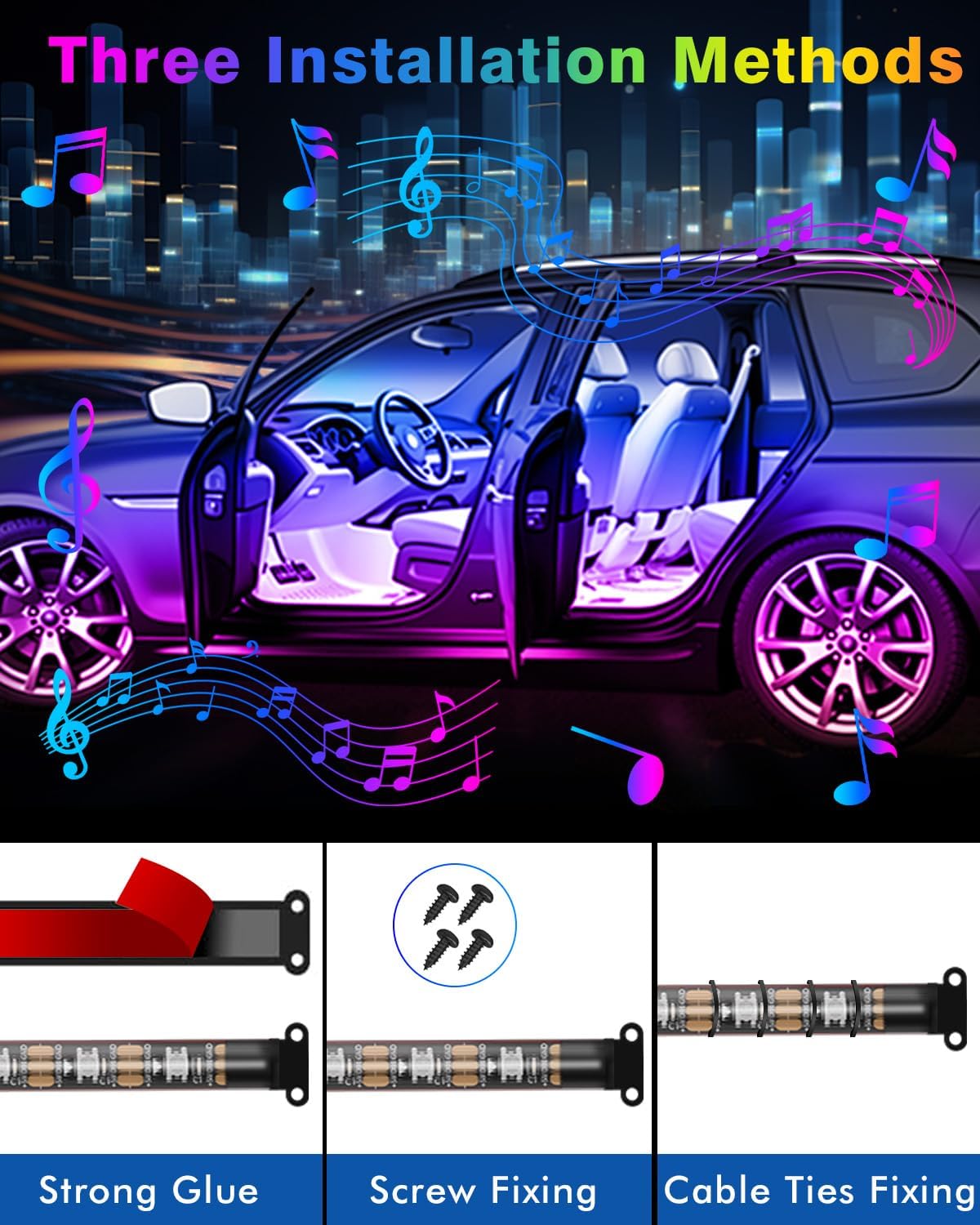 Car Led Strip Lights, RGB Truck Interior Lights with App Control, Under Dash Footwell Automotive Led Light Strip, Car Ambient Lighting (1set)